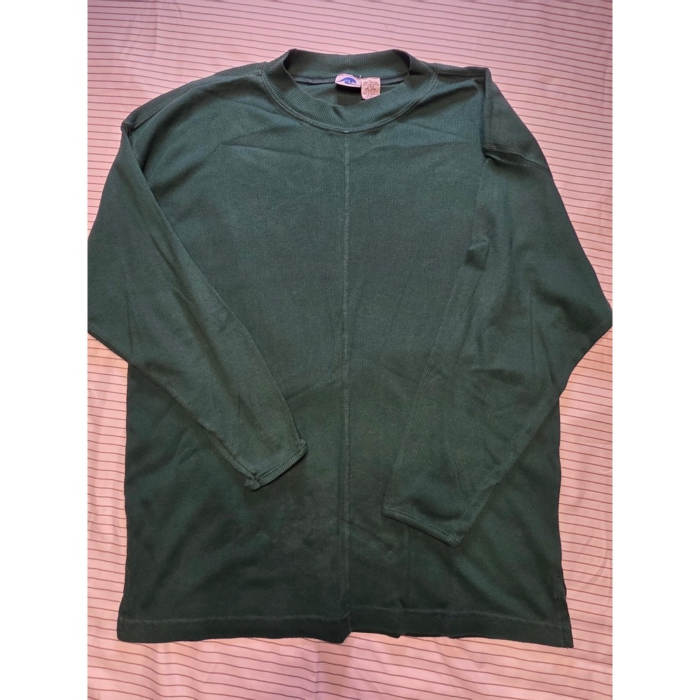 1011 Ship 'n Shore vintage Hunter Green Ribbed Long Sleeve Crew Neck Top Large
